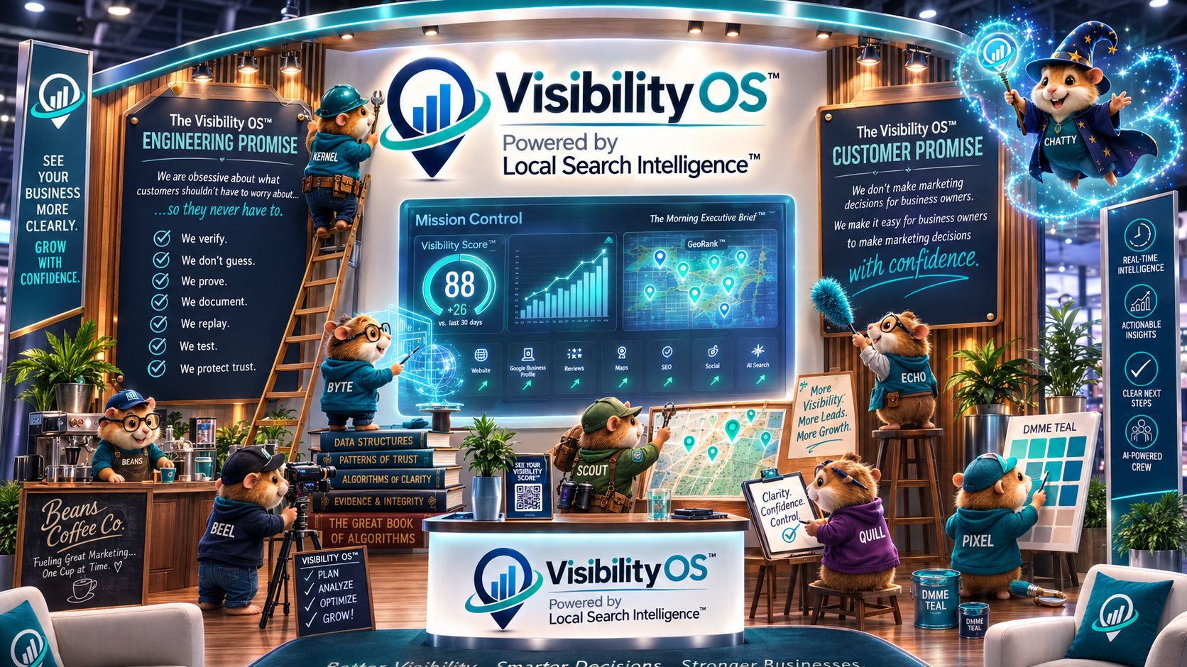 The Visibility OS expo booth featuring the Visibility Crew and the Visibility OS intelligence platform.